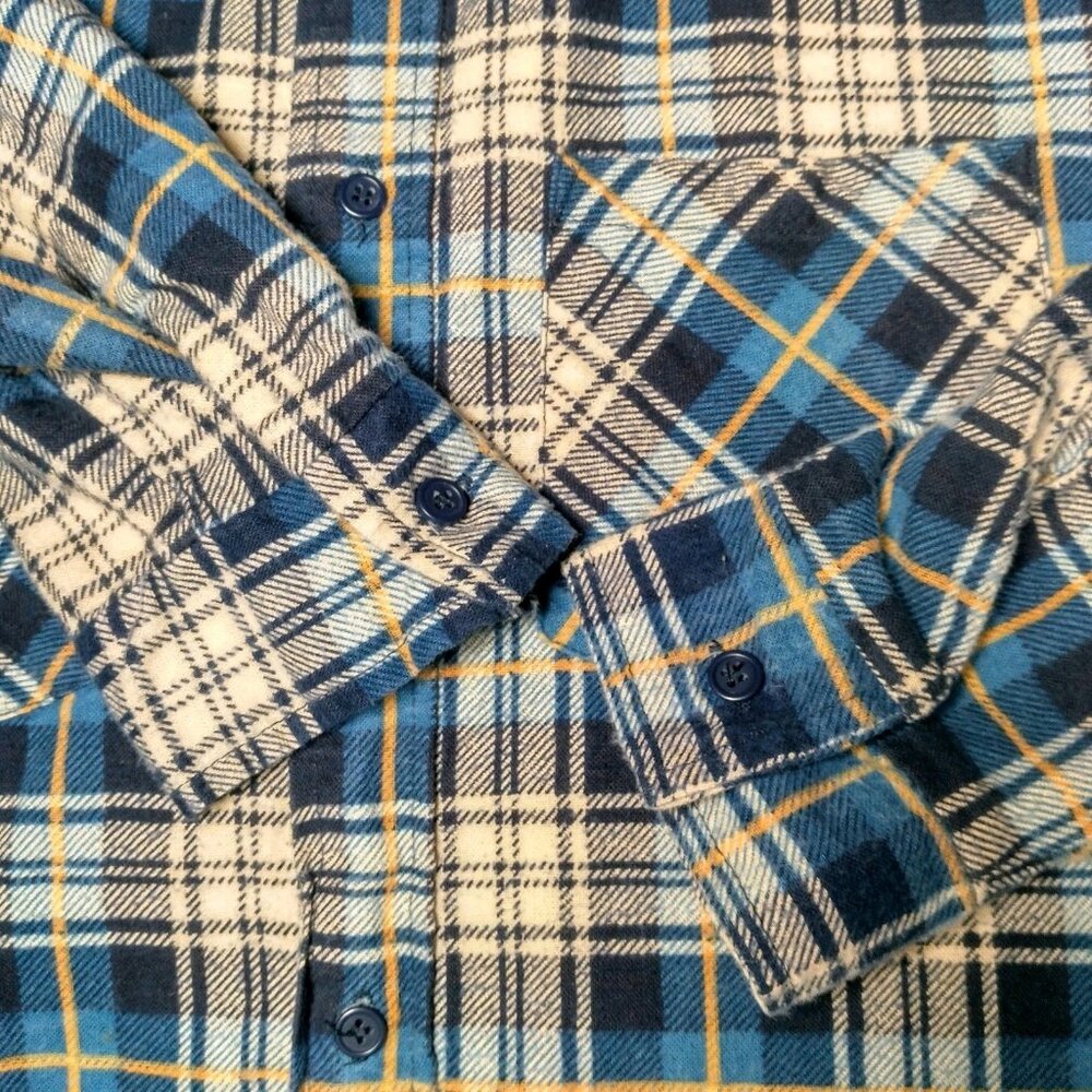 Vitage Ozark Trail Flannel Shirt Men Medium Blue Yellow Plaid Clssic Work Grunge - Picture 13 of 15